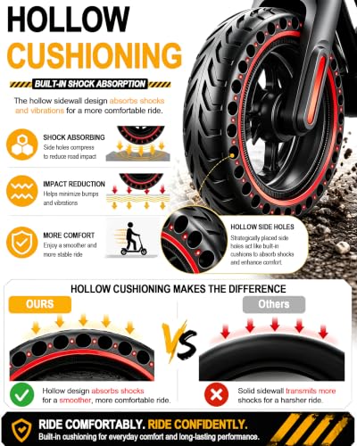 Solid Scooter Tires 8.5x2.0 Red Pattern - Flat-Free 2 Pack