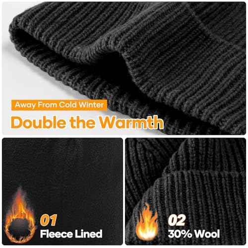 GDTOGRT Beanie for Women Men, Unisex Wool Knit Warm Fleece Lined Cuffed Winter Hat Cap