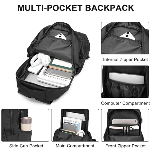 Seyfocnia Gym Backpack for Men - Black, 20 Inch Travel & Workout Bag with Shoe Compartment & USB Charging Port