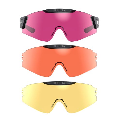 Beretta Intermask Wraparound Design Adjustable Temple Protective Shooting Eyeglasses with Interchangeable Lenses - Yellow & Magenta & Orange