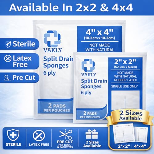 Sterile 6-Ply Split Drain Gauze Pads - 4x4 Inches, 100 Pack - Latex-Free, Conforming for Wound Care and IV Lines - Variation of 100