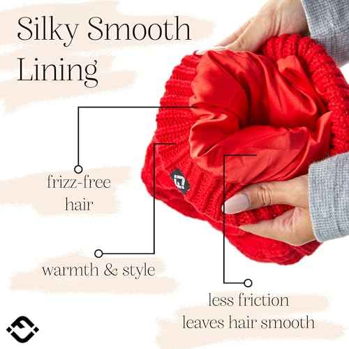 Funky Junque Satin Lined Beanie ? Women¡¯s Slouchy Cable Knit Winter Hat, Silky Interior Skull Cap, Oversized Warm Beanies