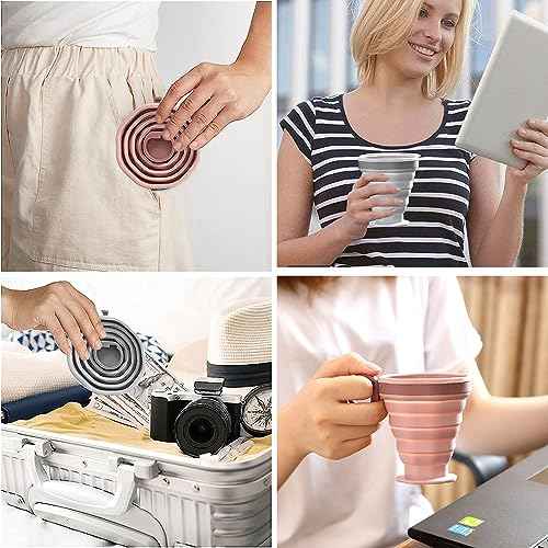 Pack of 2 foldable silicone cups, foldable travel cups with plastic lids, reusable portable cup set suitable for camping and hiking
