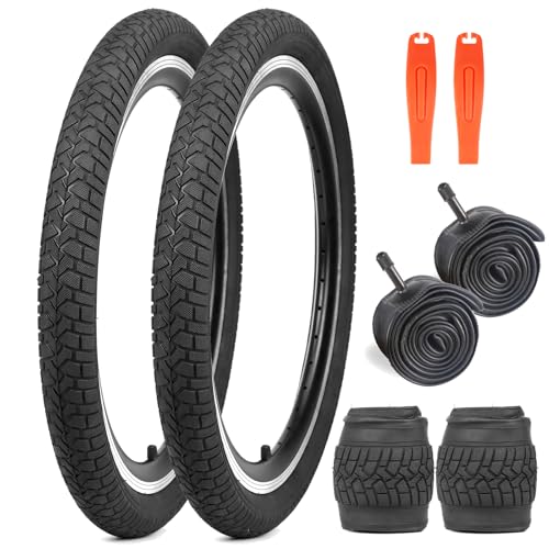 20 Inch Bicycle Tire and Inner Tube Set - Black, 2 Pack with Pry Bars - Suitable for MTB, BMX, Kids Bikes - Variation: Black/2 Tires + 2 Tubes