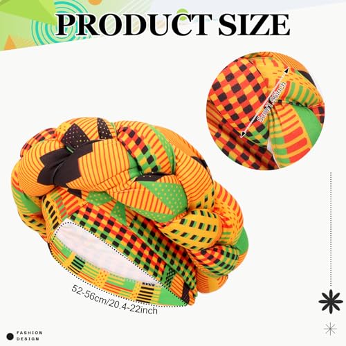 XEPST African Turban Head Wraps Big Braid Cross Turban Hat for Women, Printed Head Wrap Pre-Tied Stretchy Soft Fashion Headwear for Women, Yellow