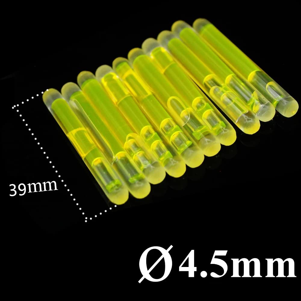 Glow Fever 100PCS (10 Packs) 4.5mm Fluorescent Fishing Glow Sticks, 100ft Visibility, 12H Ultra-Bright Glow, Waterproof & Non-Toxic for Bobbers, Rod Tips, Night Fishing (Green)