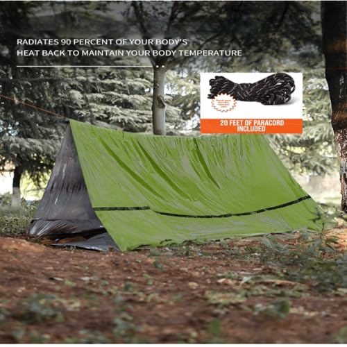 Emergency Survival Tent. 2-Person Tube Shelter Waterproof & Windproof Reusable Thermal Blanket Compact,Lightweight Includes SOS Whistle Perfect for Camping, Hiking, and Emergencies.