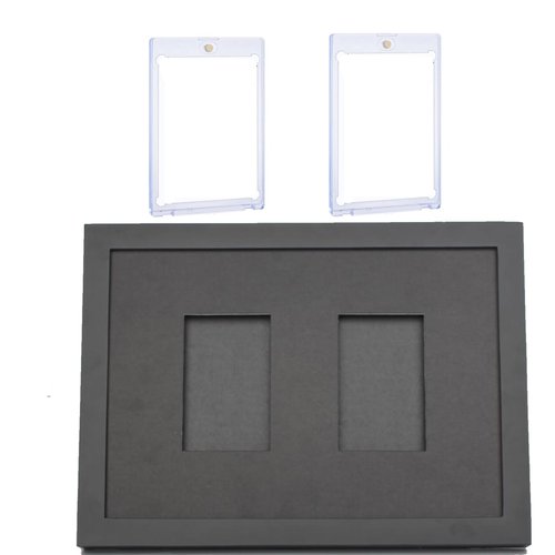Sports Graded Card Display Case - Wall Mount with UV Protection Glass Door for Baseball Basketball Football Hockey Trading Card Collection (2*35PT Clips)