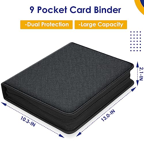 Black 900 Pockets Card Binder for Trading Cards & Sports Cards - Durable PU Cover Zip Organizer