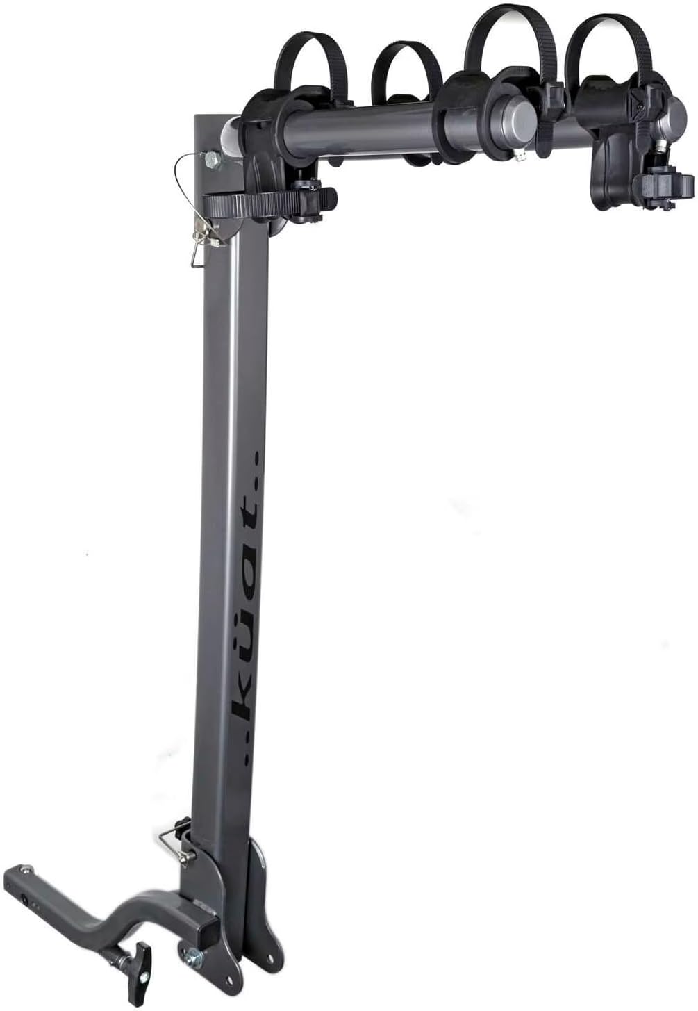 KUAT Beta Hitch-Mounted Bike Rack | Hanging-Style Durable Lightweight Aluminum Powder Coated Folding Tilting-Down Gray Bicycle Car Truck Transportation Hauling Rack | 2 Bike Capacity