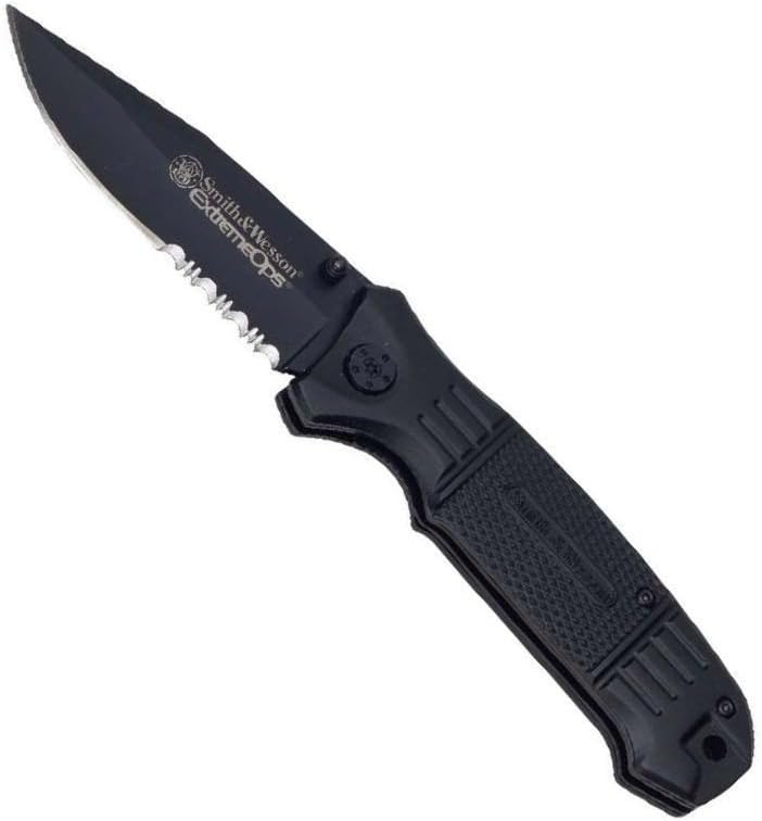 Smith & Wesson Extreme Ops Drop Point Black with liner lock and 7Cr17 High Carbon Stainless Handle for EDC, Outdoor, Tactical and Survival