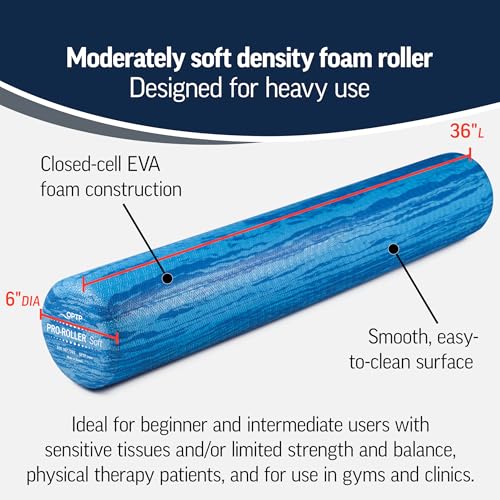 OPTP PRO-Roller Soft Density Foam Roller ? Low Density Soft Foam Roller for Physical Therapy, Pilates, Yoga Foam Roll Exercises, and Muscle Recovery- Blue 36" x 6"