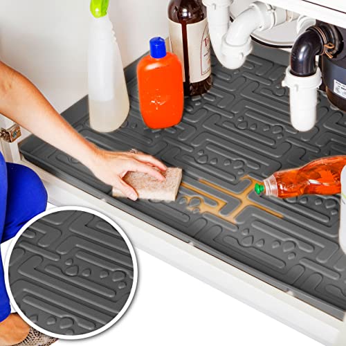 Xtreme Mats Waterproof Under Sink Mat - Grey, 34.25 x 22.25 Inches, Leak-Proof Cabinet Protector