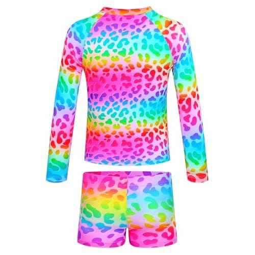 TENVDA Girls Swimsuit Long Sleeve Rash Guard Sets UPF 50+ Two Piece Bathing Suits Size 3-12 Years