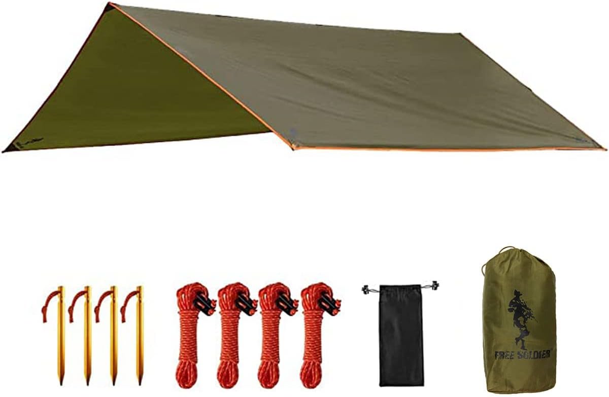 FREE SOLDIER Waterproof Portable Tarp Multifunctional Outdoor Camping Traveling Awning Backpacking Tarp Shelter Rain (Brown 10×10.5ft)