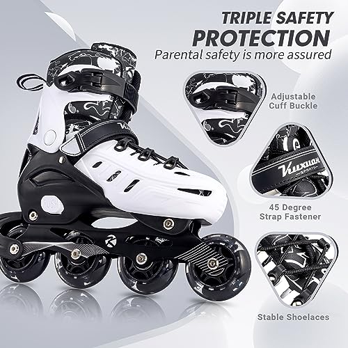Kids Adjustable Inline Skates with Light Up Wheels - Black, Medium-Big Kid