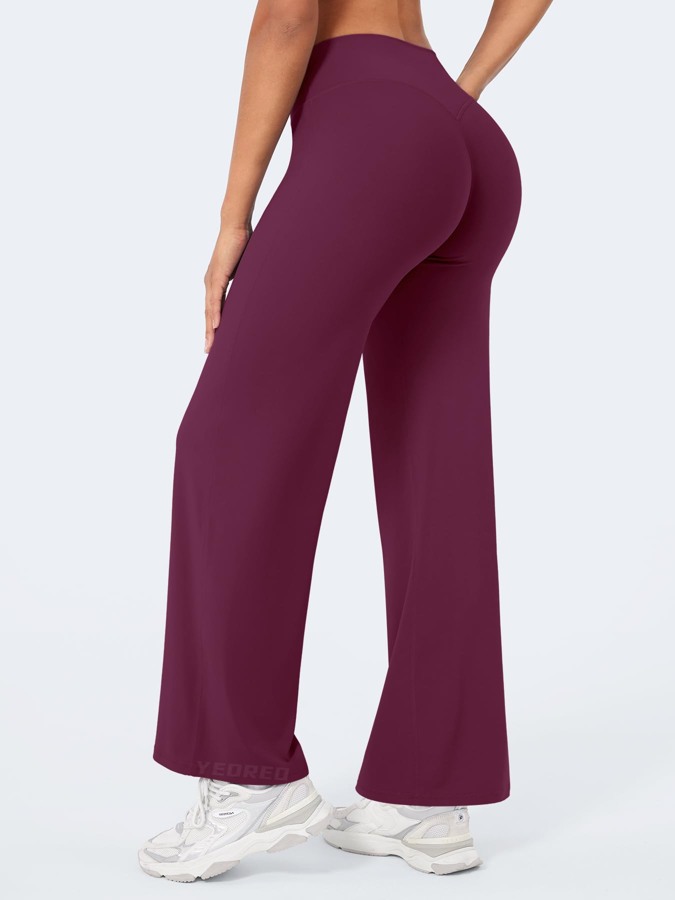 YEOREO Workout Leggings Womens No Front Seam Straight Leggings 29" High Waist Buttery Eddiy Gym Yoga Pants Black Cherry S