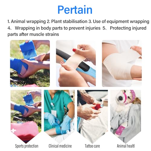 OZER 12 Pack 4 Inch x 5 Yards Self Adhesive Bandage Breathable Cohesive Bandage Wrap Rolls Elastic Self-Adherent Tape for Stretch Athletic,Sports,Wrist, Ankle