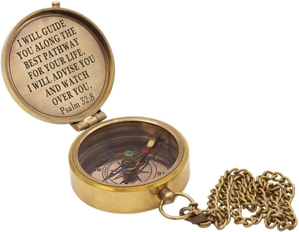 God’s Way Compass, Psalm 32:8, Solid Brass Directional Engraved Compass, Baptism Gifts for Boys Girls, First Communion, Christian Gifts for Men, First Confirmation Gifts for Boys Catholic Gifts