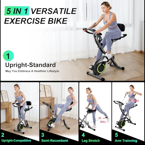 Foldable Exercise Bike Stationary Bikes for Home, 5 IN 1 Indoor Workout Bike, Cycling Bike with 16-Level Quiet Magnetic Resistance, 6.6 LBS Flywheel and 300LBS Capacity, 2025 Designed 817 X-bike