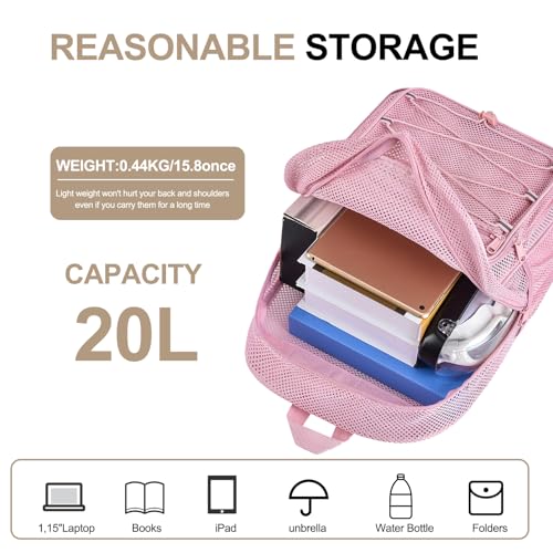 Pink Heavy Duty Mesh Backpack for Adults 20L Large Capacity Sports & Travel