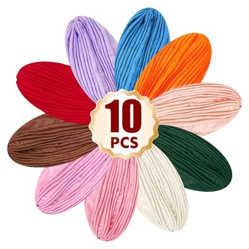 Barelove 10 Pieces Stretch Turbans Chemo Head Wrap Cancer Head Beanie Twisted Turban Cap Cover Hats for Women