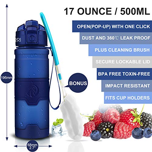 ZORRI Sports Water Bottle 17oz Dark Blue BPA-Free Leak-Proof Tritan with Filter