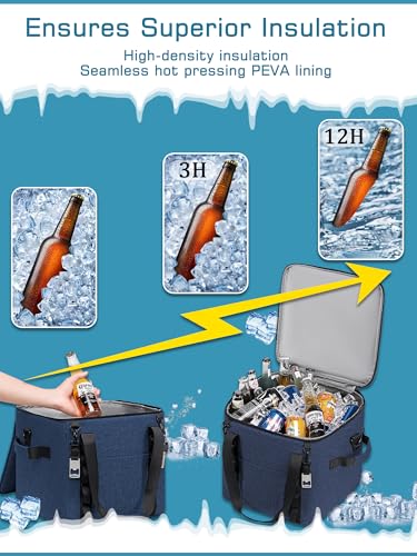 Insulated Cooler Bag 9x9x9/10x10x10/12x12x12/14x14x14 with Detachable Strap - Dark Blue, 12 Qt