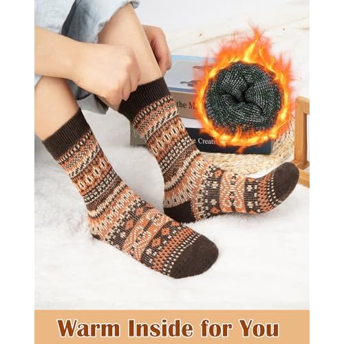 Senker Fashion Wool Socks for Women Men, Stocking Stuffers Gifts for Her Mom Boot Warm Soft Crew Sock for Winter Hiking
