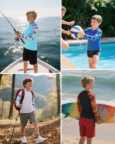 Boys UPF 50+ Long Sleeve Rash Guard UV Sun Protection Swim Shirt Medium Blue