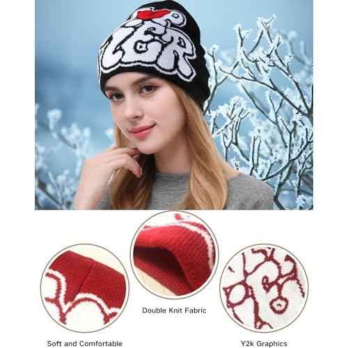 CORIRESHA Men Women Letter Graphic Y2k Beanie Knitted Hats Warm Winter Outdoor Caps