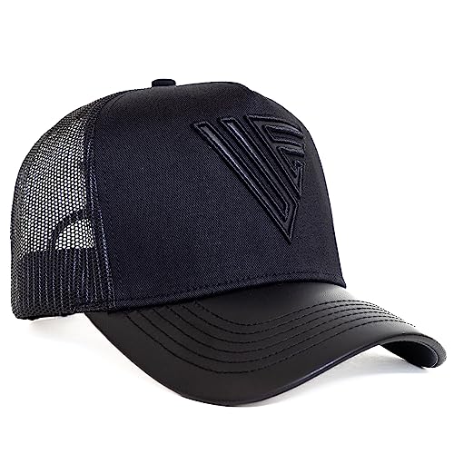 Urban Effort Men's Snapback Cap Black Leather - Curved Brim Trucker Hat