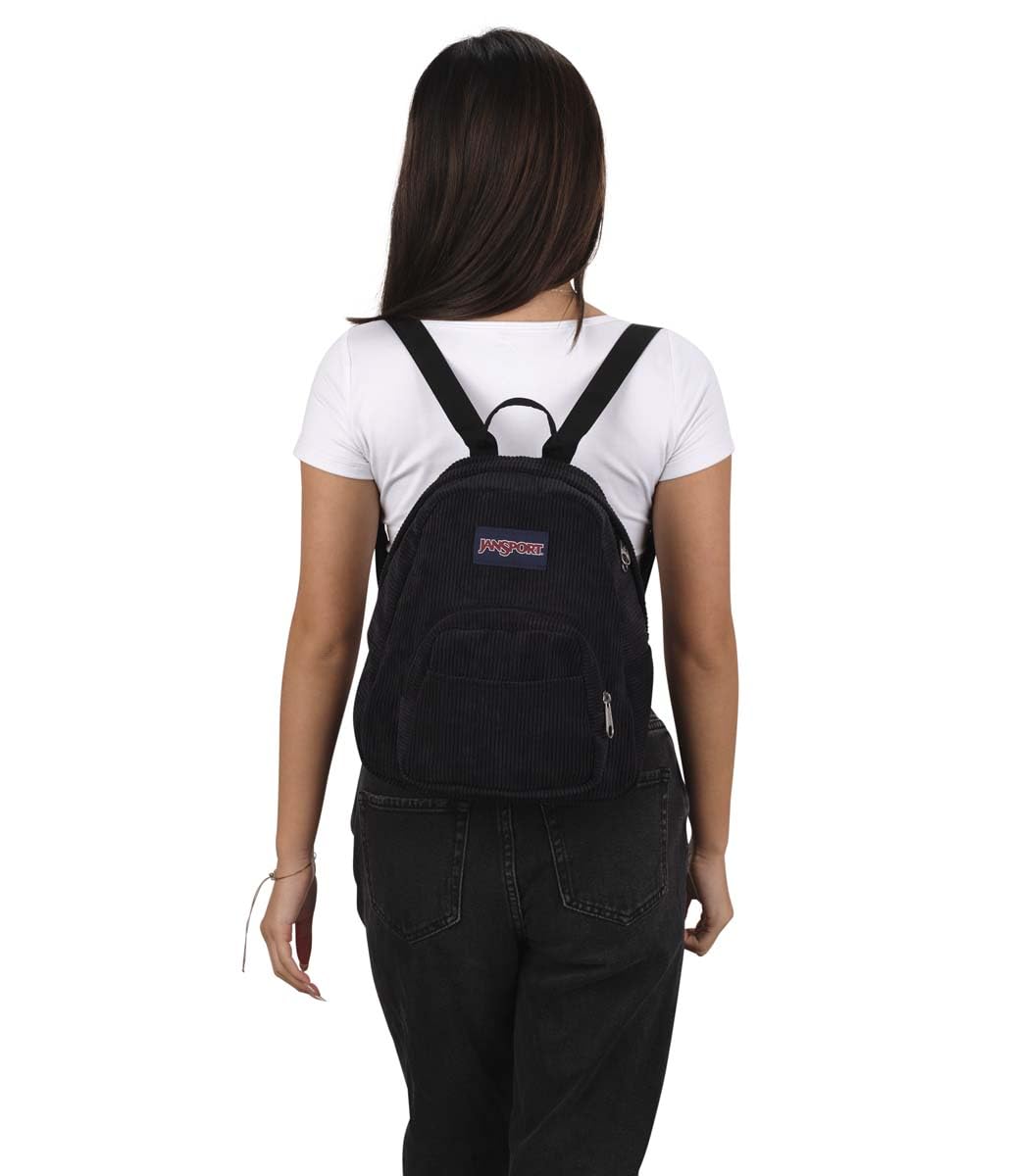 JanSport Half Pint FX Mini Backpack – One Main Compartment, Front Zippered Stash Pocket, Adjustable Webbing Shoulder Straps, Web Haul Handle - Black Corduroy