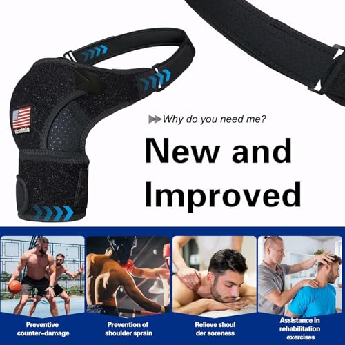Adjustable Shoulder Brace for Rotator Cuff Tear & Post-Surgery Recovery - Arm Sling with Ice Pack Pocket, Breathable Compression Sleeve for Sports Injury, Arthritis, Men & Women (Black)