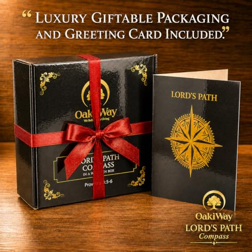 Proverbs 3:5-6 Christian Compass Gift for Baptism Confirmation & Graduation - Wooden Box & Greeting Card Included
