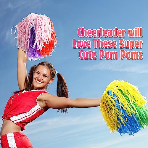Colorful Cheerleader Pom Poms Bulk with Handles - 48 Pack