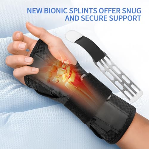Carpal Tunnel Wrist Brace Night Support for Women Men, Pain Relief Metal Wrist Splint for Tendonitis, Arthritis, Sprain, Fit Left or Right Hand for Work, Rigid Hand Brace for Sleeping, Black