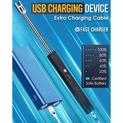 Electric Lighter for Candle USB Rechargeable ? Upgraded Plasma Arc with LED Display, Safety Lock & Long Neck for Grilling, Cooking, Camping ? Gifts for Men & Women
