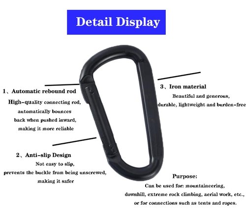 Heavy Duty Carabiner Clips, 880lbs - 3" Iron Carabiners for Keys, Gym, Camping, Hiking Accessories - D-Ring Keychain Hooks for Hammocks, Backpacks, Outdoor Gear