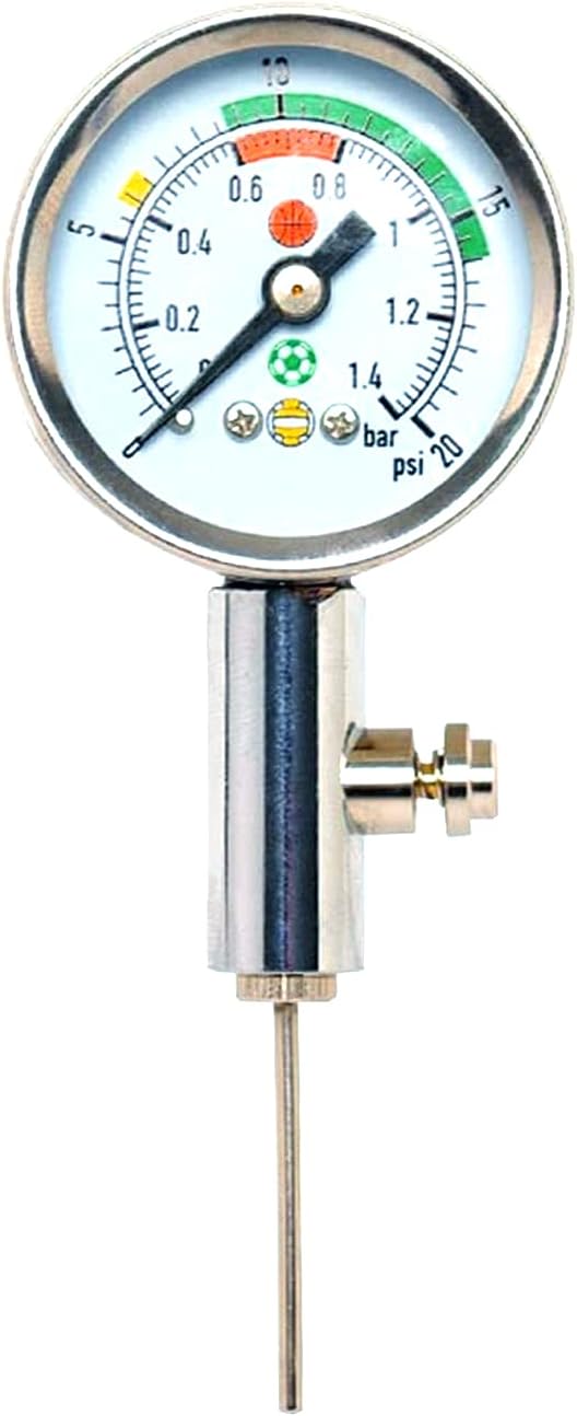 Firelong Accurate Ball Pressure Gauge - Heavy Duty Metal Made, Test and Adjust Analog Gauge for Football, Soccer, Rugby, Basketball, Volleyball and Other Sports Balls