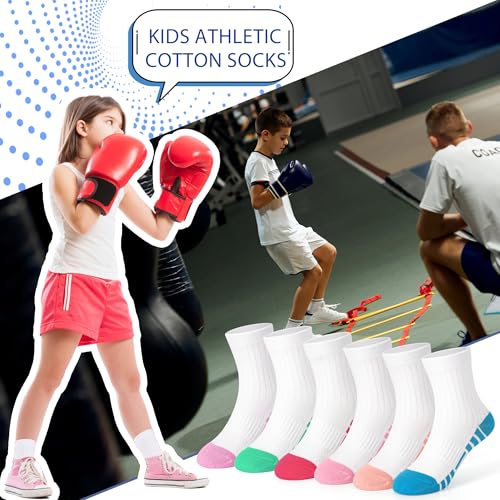 Girls Crew Socks 12 Pairs Kids Athletic Socks for Ages 1-14 - White, 5-7 Years Variation