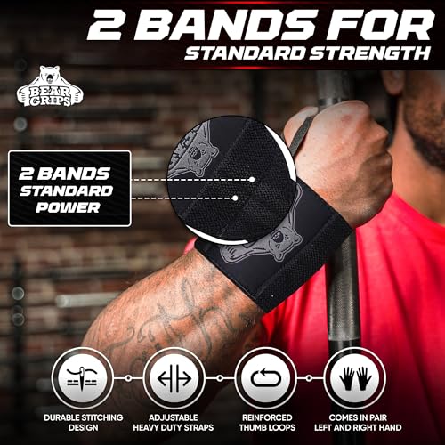 Bear Grips Wrist Wraps for Weightlifting - 12" Standard Strength Black