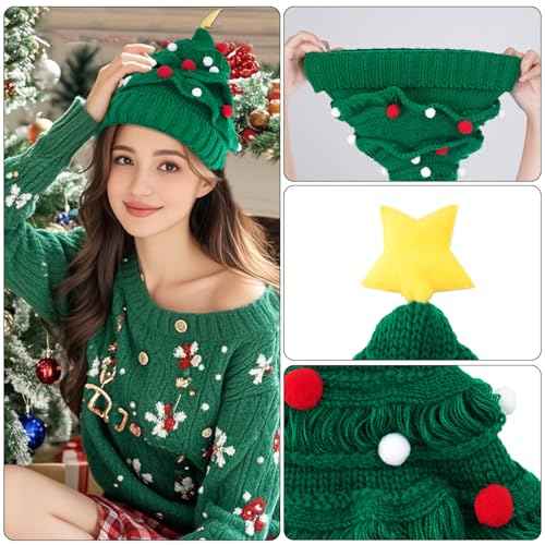 Winter Santa Hat Unisex Christmas Tree Knitted Beanie Hat for Holiday Christmas Women Men Warm