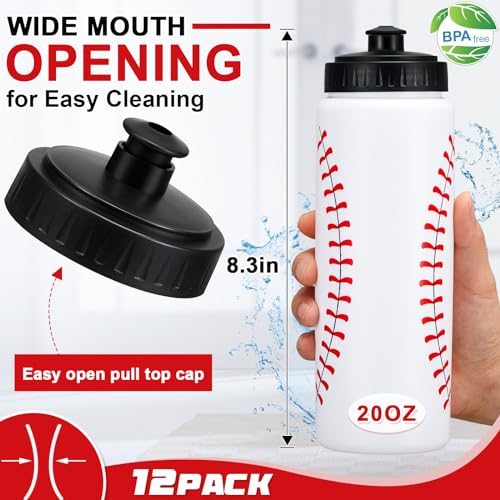 12 Pack 20oz Baseball Water Bottles Bulk Reusable Sports Hydration Bottles