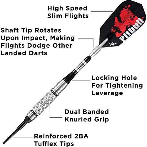 Viper Pitbull 90% Tungsten Soft Tip Darts with Storage/Travel Case, 18 Grams
