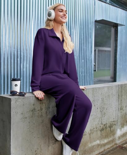 PINSPARK 2 Piece Women’s 1/2 Zip Sweatsuit Set Fall Outfit - Tall / Medium / Deep Purple