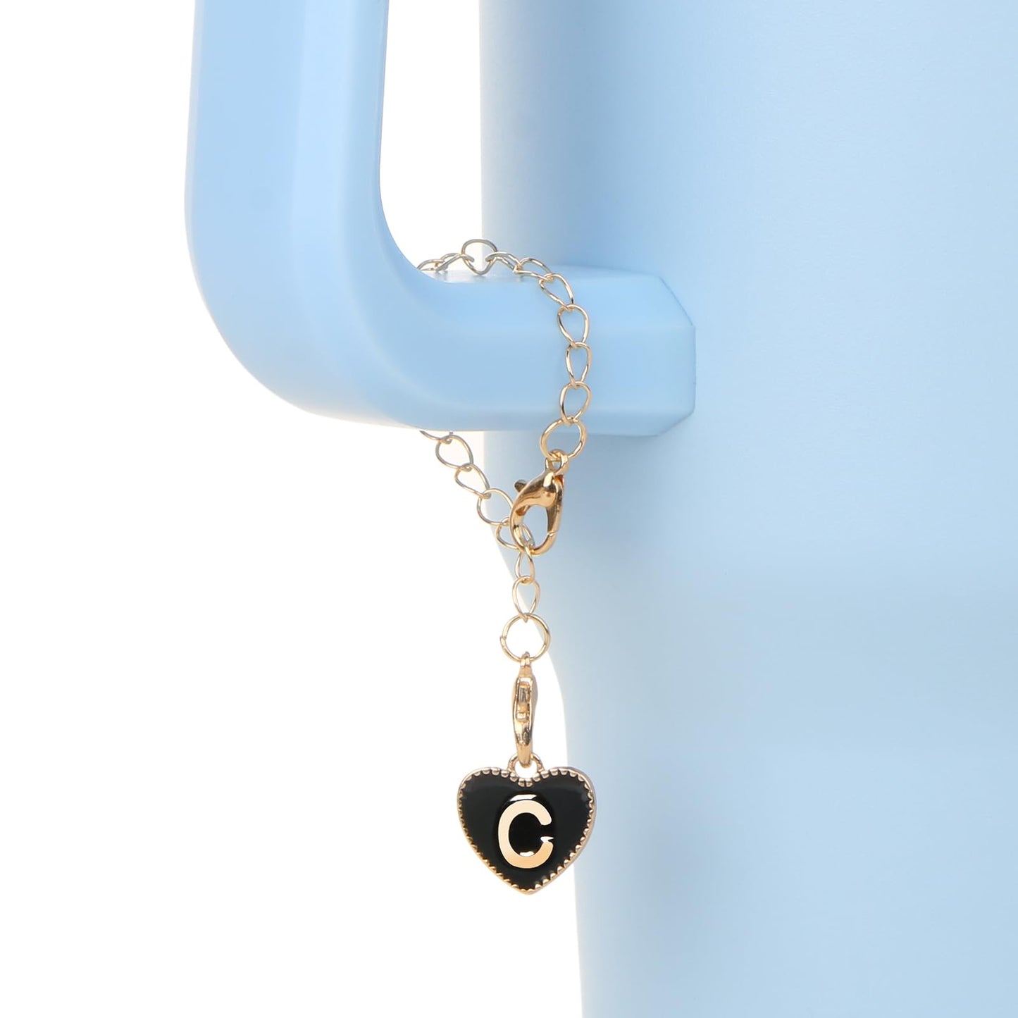 HOMICO 2PCS Heart Shaped Letter Chain Accessories for Stanley Cup Personalized Name ID Letter Chain Accessories for Stanley Tumbler, C