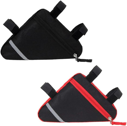 2 Pieces Bike Triangle Bags, Waterproof Bicycle Front Tube Frame Bag, Double-Sided Reflective Decoration Makes Night Riding Safer (Red + Black)