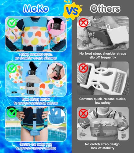 Toddler Swim Vest for 30-66 lbs with Cartoon Water Wings & Adjustable Straps - Irregular Colorful Dot