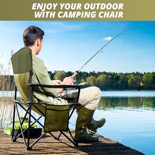 SAILARY 2PCS Folding Outdoor Beach Camp Chair with Cup Holder, Storage Pocket, Waterproof Bag Outdoor Arm Chair, Supports 225LBS, Red